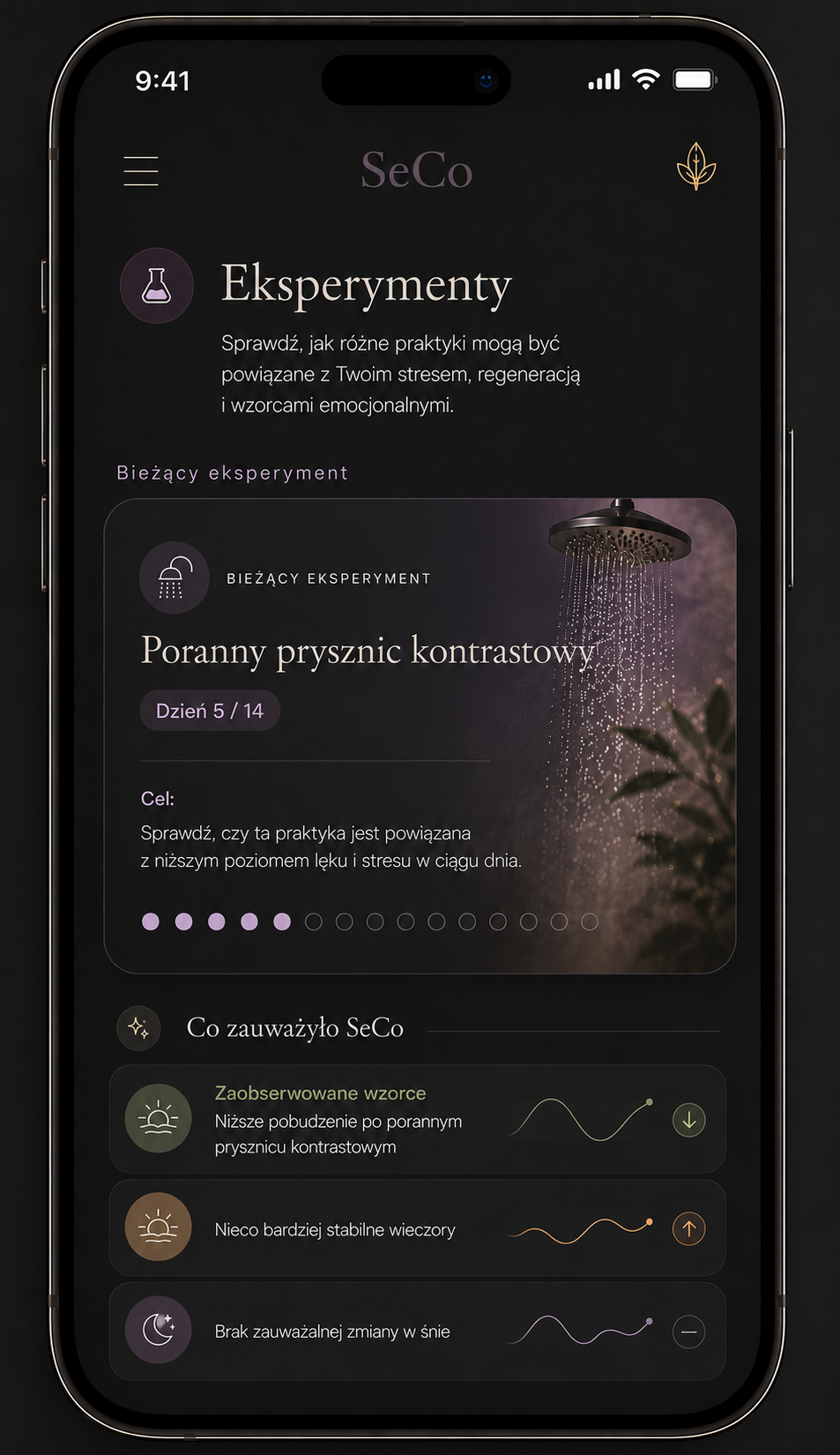 Ekran eksperymentów — poranny prysznic kontrastowy